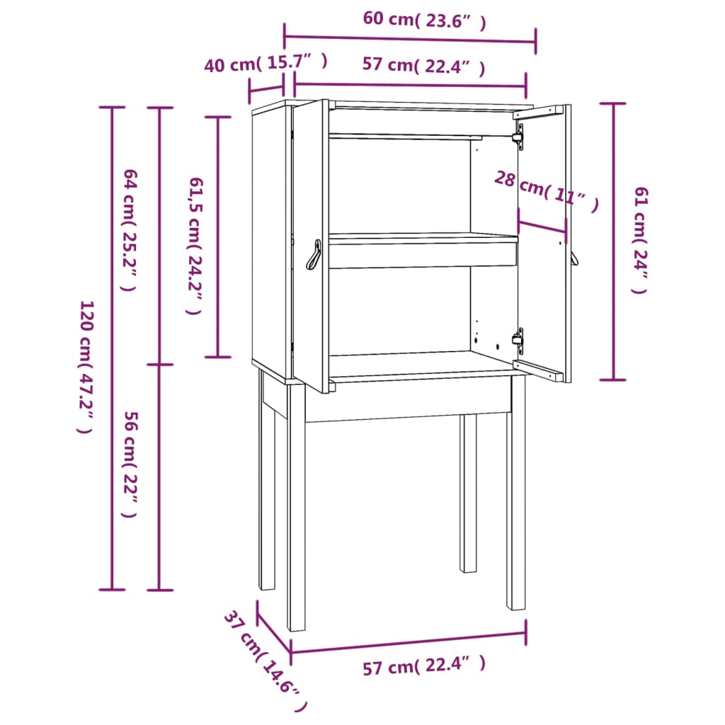 Buffet haut Marron miel 60x40x120 cm Bois massif de pin - XIOS