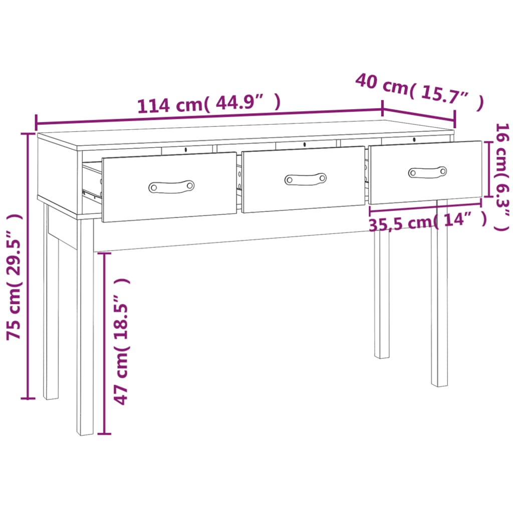 Table console Marron miel 114x40x75 cm Bois massif de pin - XIOS