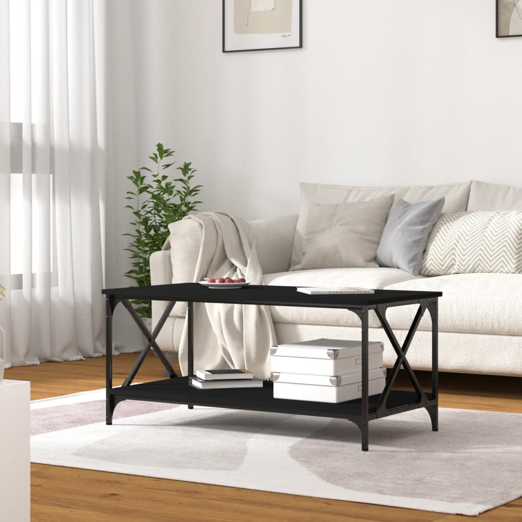Table basse Noir 100x50x45 cm Bois d'ingénierie et fer - XIOS