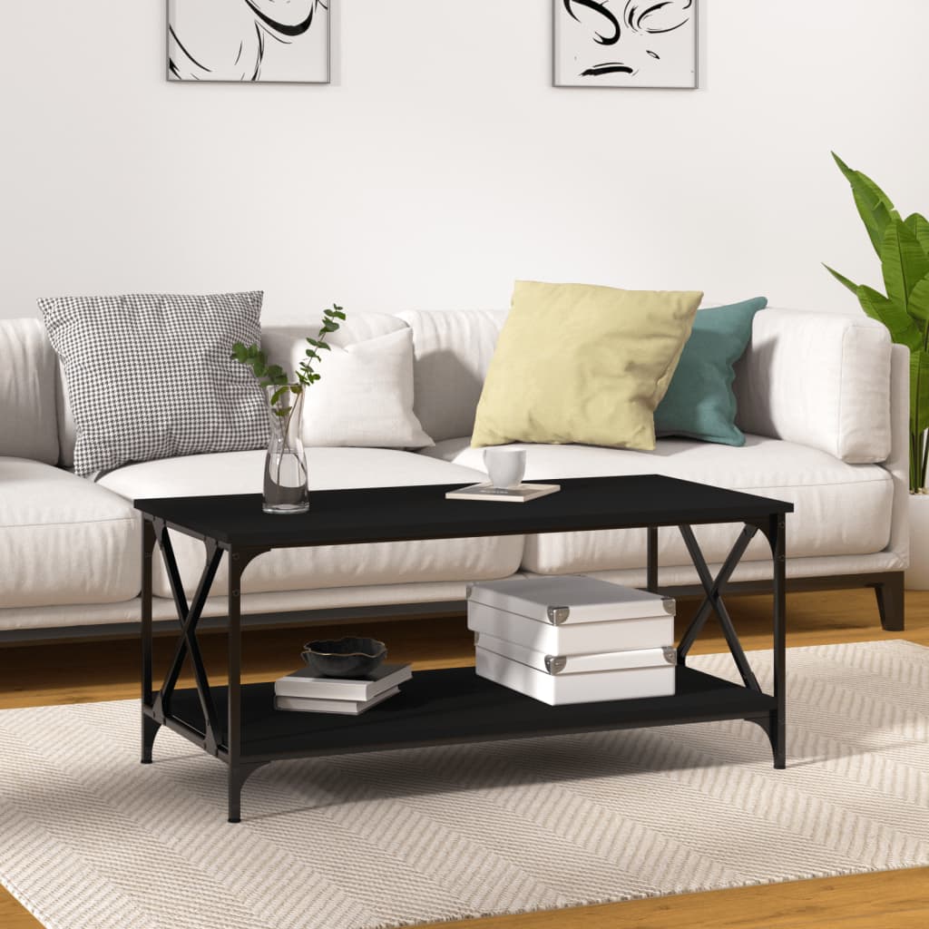 Table basse Noir 100x50x45 cm Bois d'ingénierie et fer - XIOS