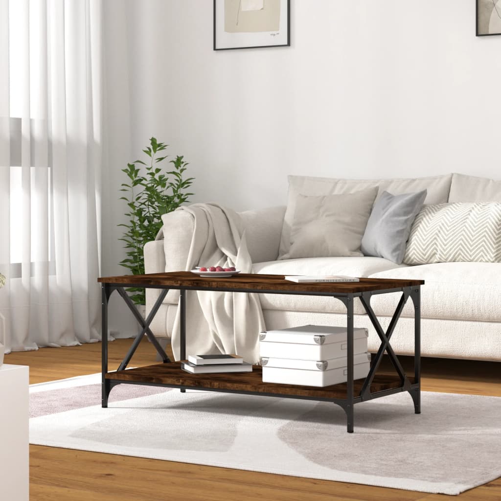 Table basse Chêne fumé 100x50x45 cm Bois d'ingénierie et fer - XIOS