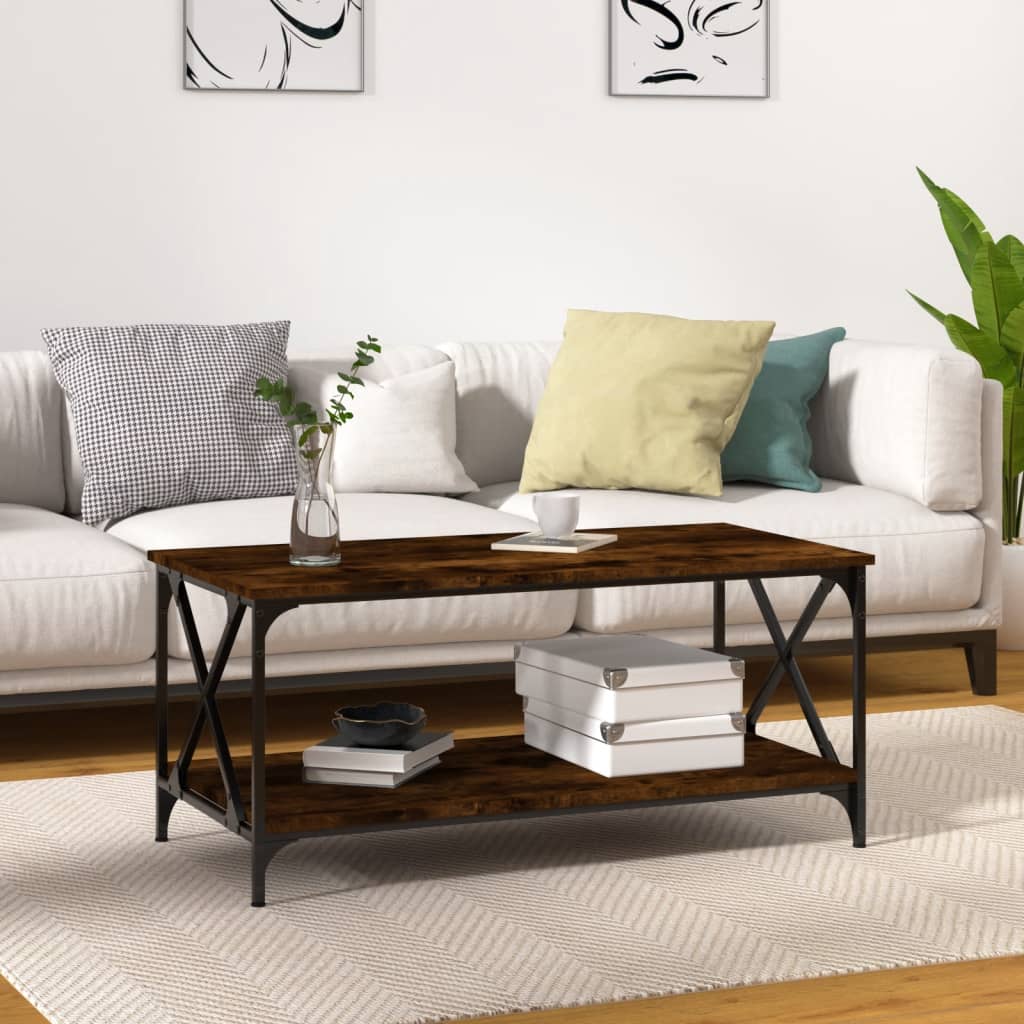 Table basse Chêne fumé 100x50x45 cm Bois d'ingénierie et fer - XIOS