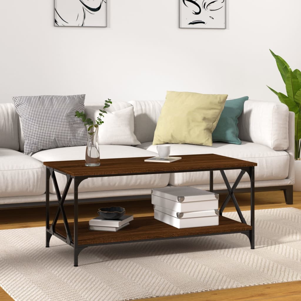 Table basse Chêne marron 100x50x45 cm Bois d'ingénierie et fer - XIOS
