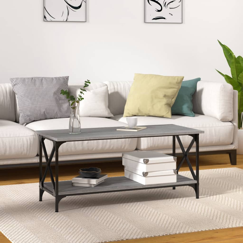 Table basse Sonoma gris 100x45x45 cm Bois d'ingénierie et fer - XIOS