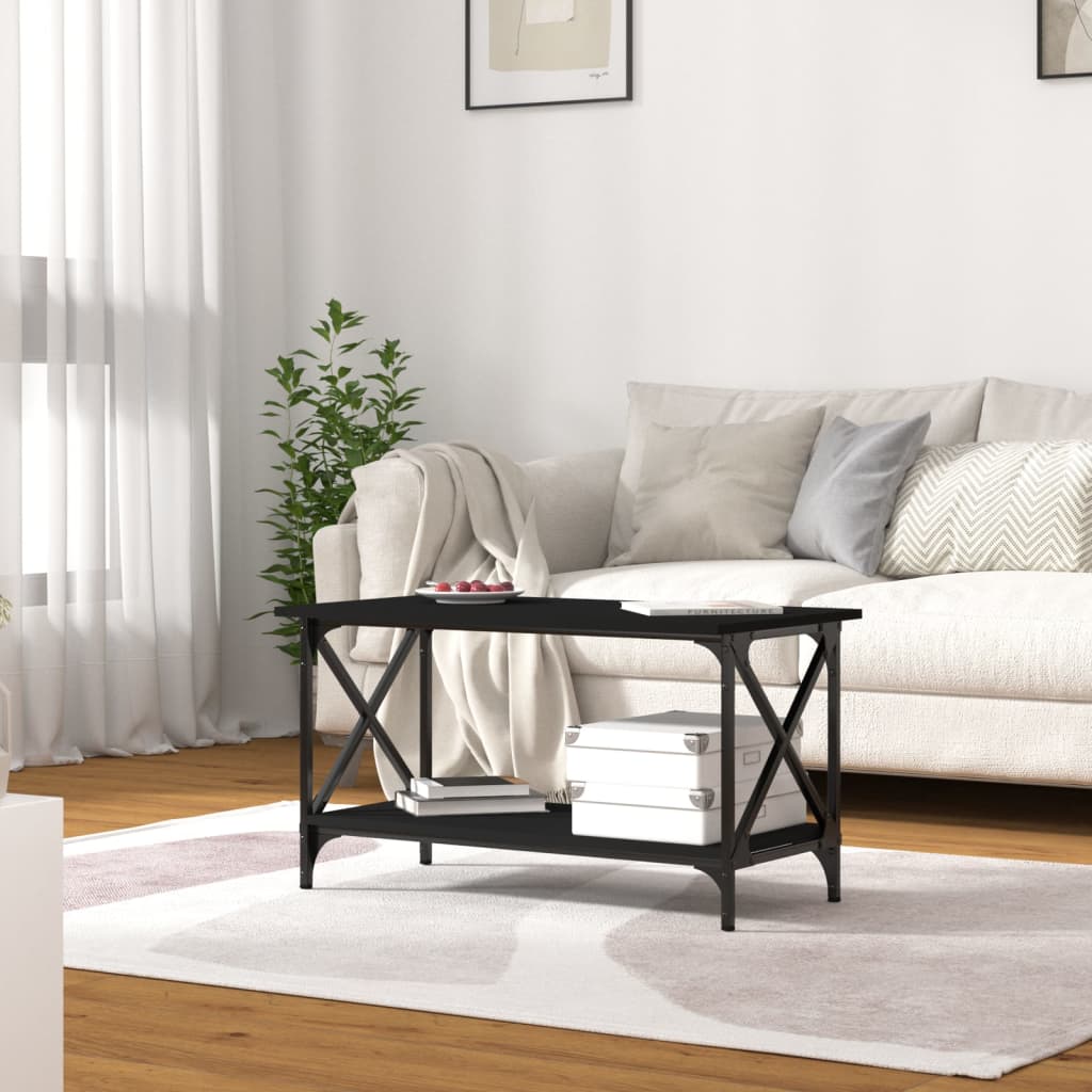 Table basse Noir 80x45x45 cm Bois d'ingénierie et fer - XIOS