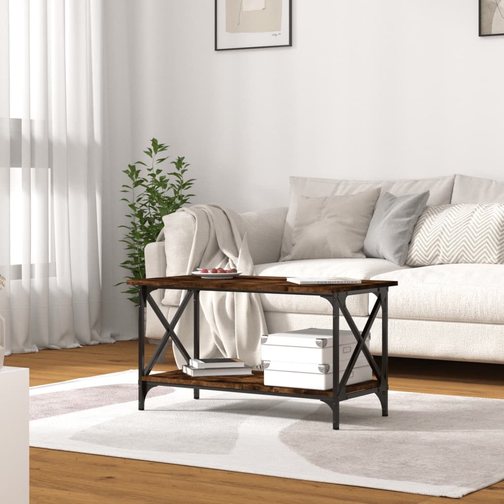 Table basse Chêne fumé 80x45x45 cm Bois d'ingénierie et fer - XIOS