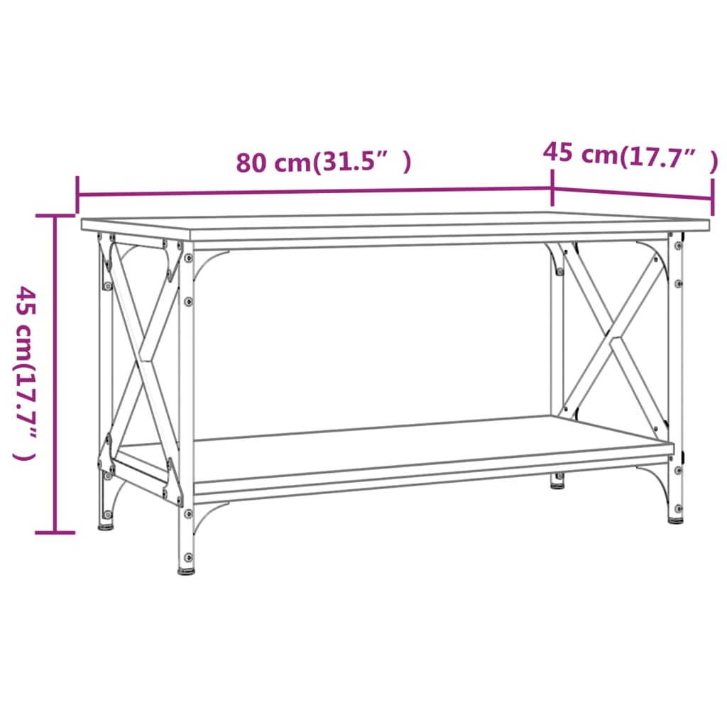 Table basse Chêne fumé 80x45x45 cm Bois d'ingénierie et fer - XIOS