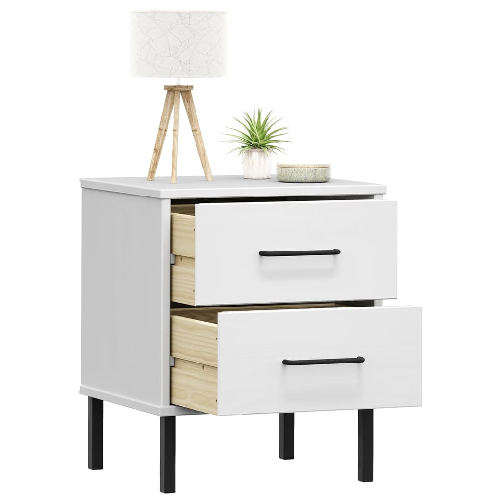 Table de chevet avec pieds en métal Blanc Bois pin massif OSLO - XIOS