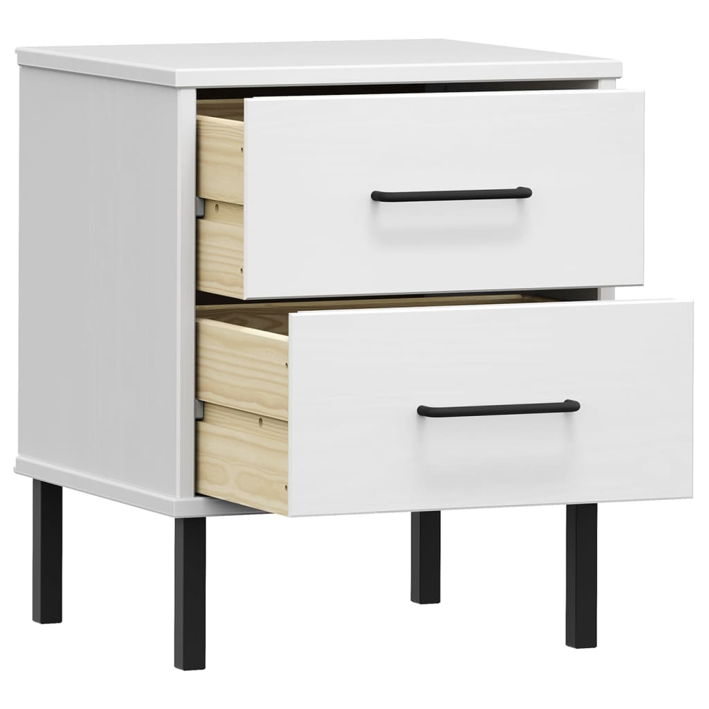 Table de chevet avec pieds en métal Blanc Bois pin massif OSLO - XIOS