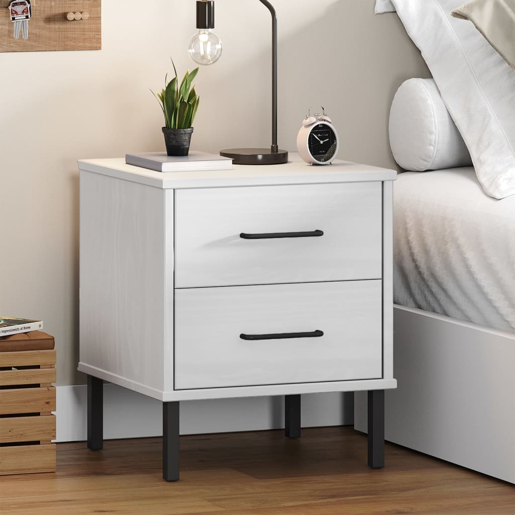 Table de chevet avec pieds en métal Blanc Bois pin massif OSLO - XIOS