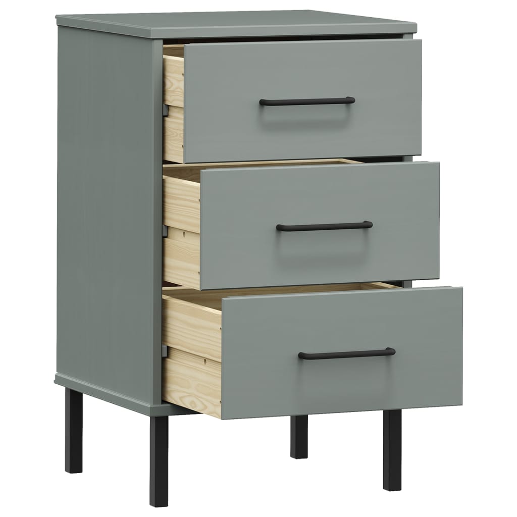Table de chevet avec pieds en métal Gris Bois pin massif OSLO - XIOS