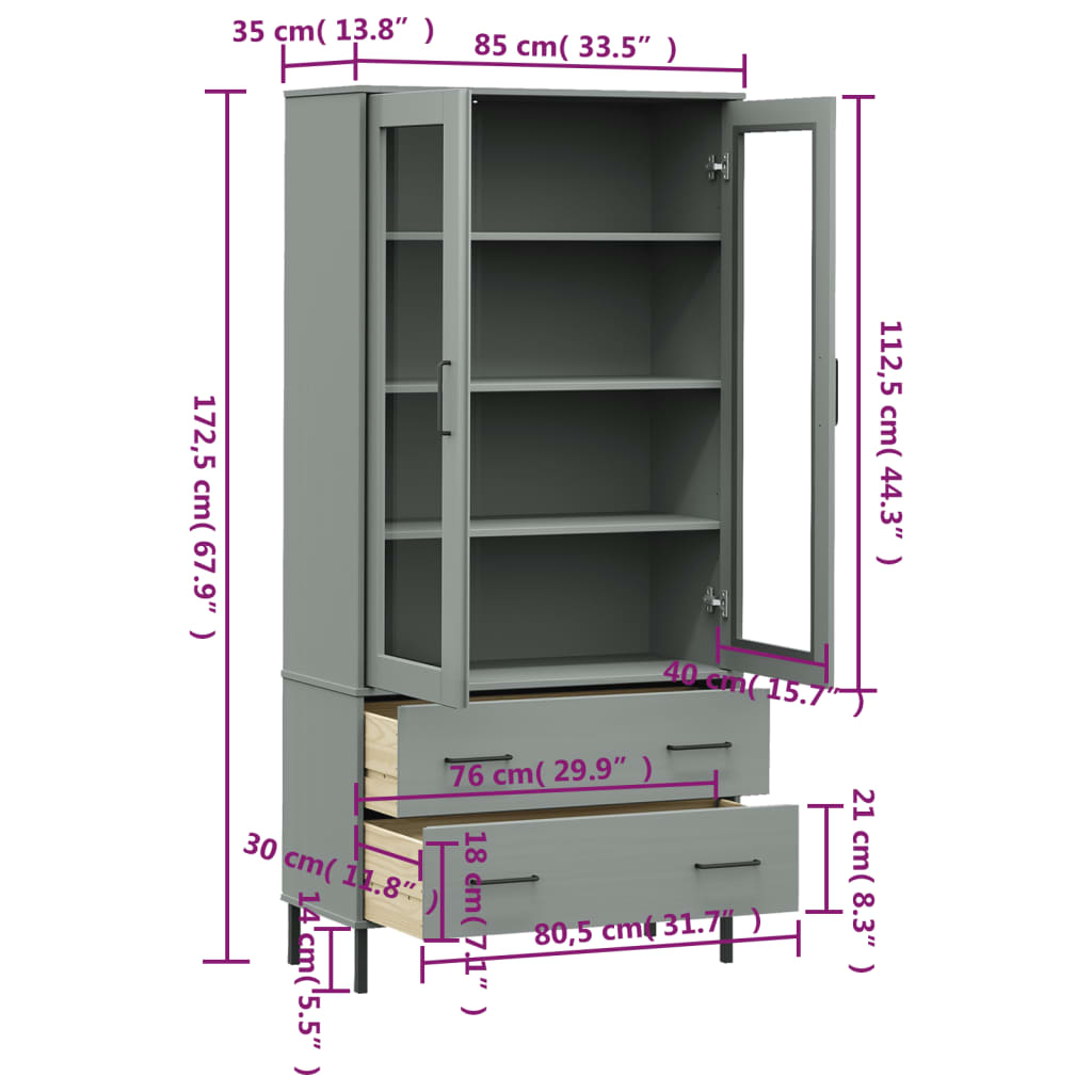 Bibliothèque avec pieds en métal Gris 85x35x172,5 cm Bois OSLO - XIOS