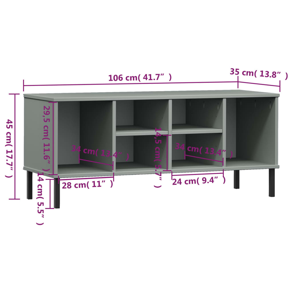 Étagère à chaussures pieds en métal Gris 106x35x45 cm Bois OSLO - XIOS