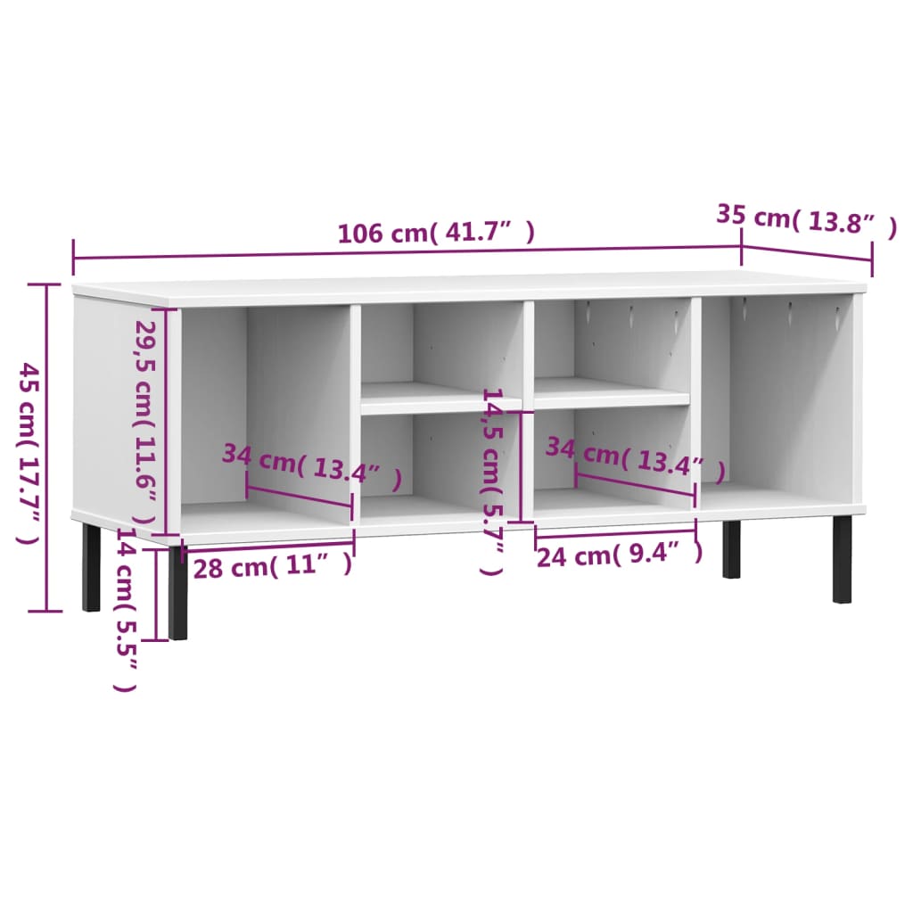 Étagère à chaussures pieds en métal Blanc 106x35x45cm Bois OSLO - XIOS