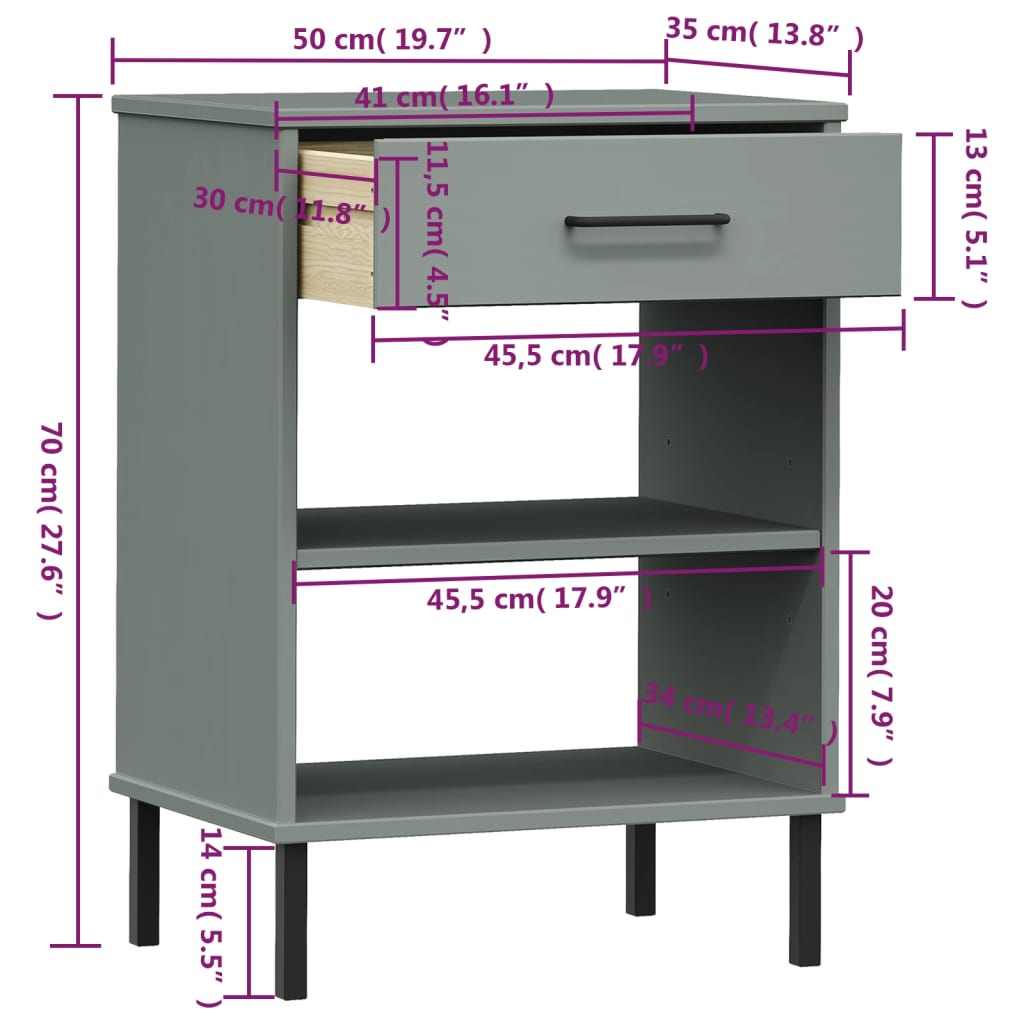 Armoire console avec pieds en métal Gris Bois pin massif OSLO - XIOS