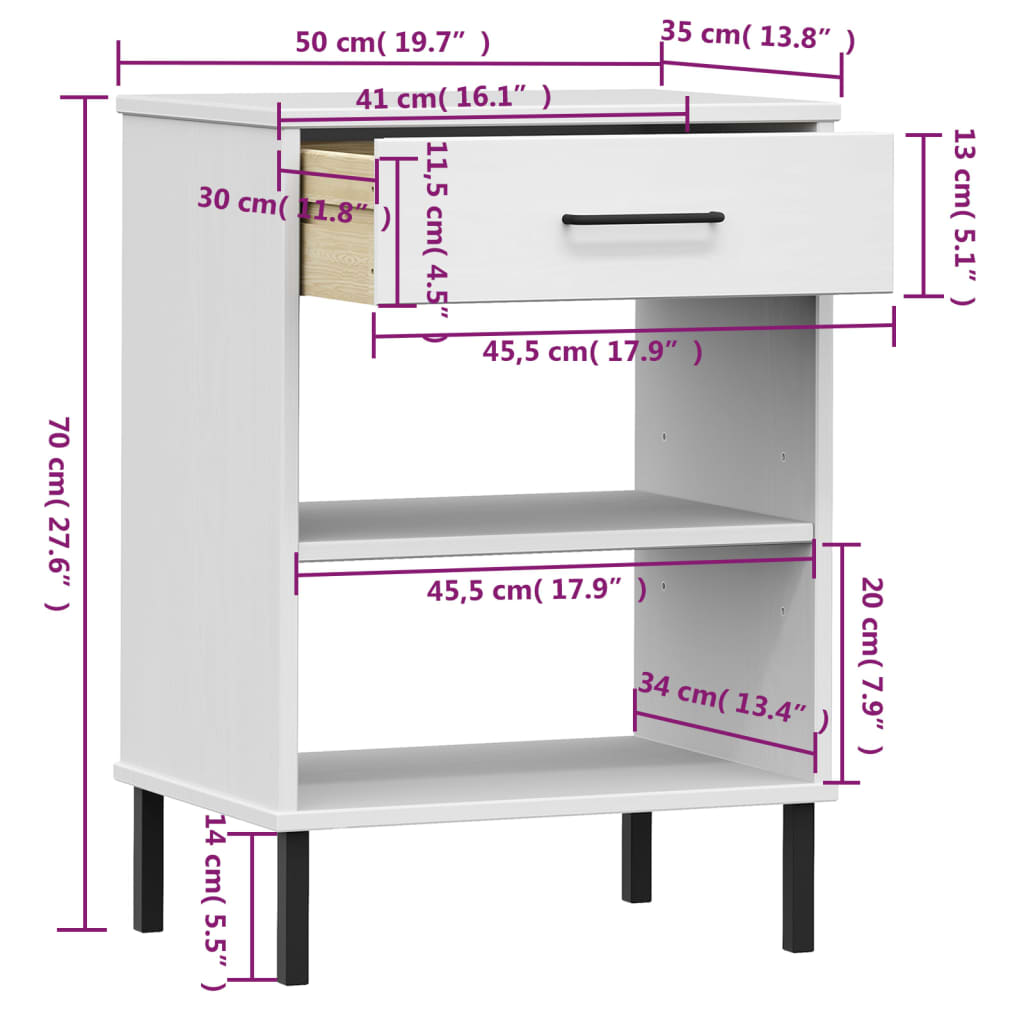 Armoire console avec pieds en métal Blanc Bois pin massif OSLO - XIOS