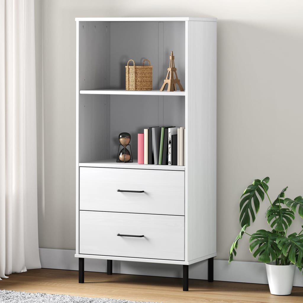 Bibliothèque à 2 tiroirs Blanc 60x35x128,5 cm Bois massif OSLO - XIOS