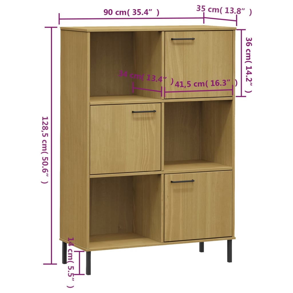 Bibliothèque avec pieds en métal Marron 90x35x128,5cm Bois OSLO - XIOS