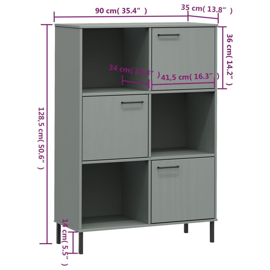 Bibliothèque avec pieds en métal Gris 90x35x128,5 cm Bois OSLO - XIOS