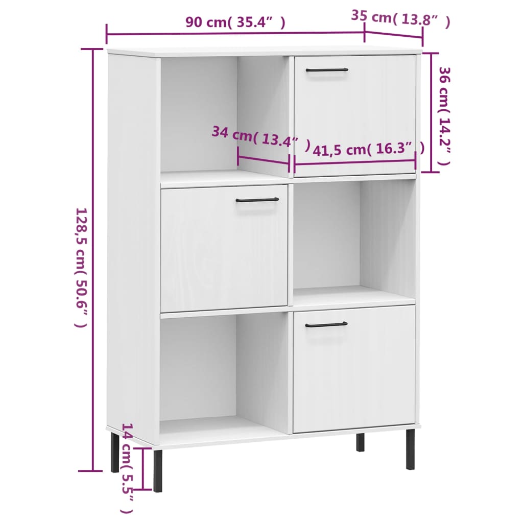 Bibliothèque avec pieds en métal Blanc 90x35x128,5 cm Bois OSLO - XIOS