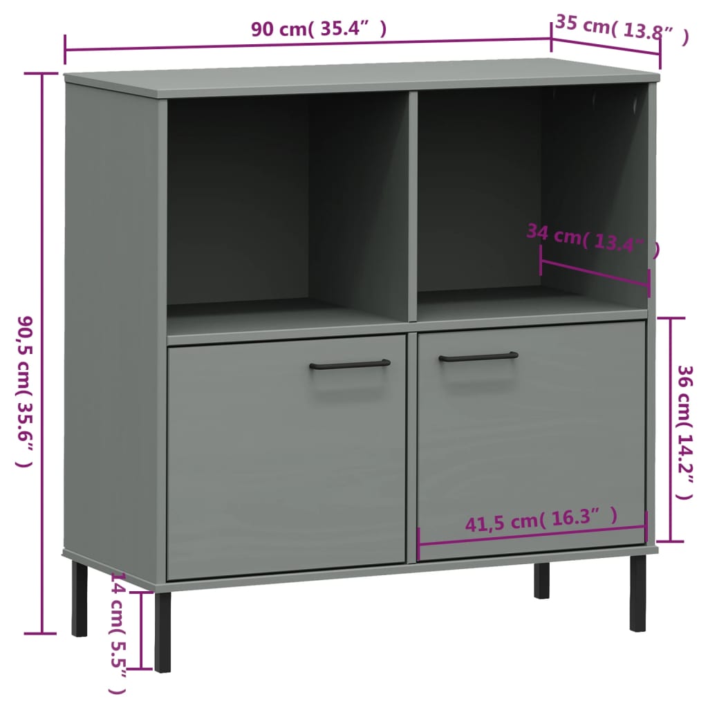 Bibliothèque avec pieds en métal Gris 90x35x90,5 cm Bois OSLO - XIOS