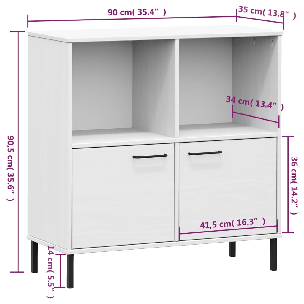 Bibliothèque avec pieds en métal Blanc 90x35x90,5 cm Bois OSLO - XIOS