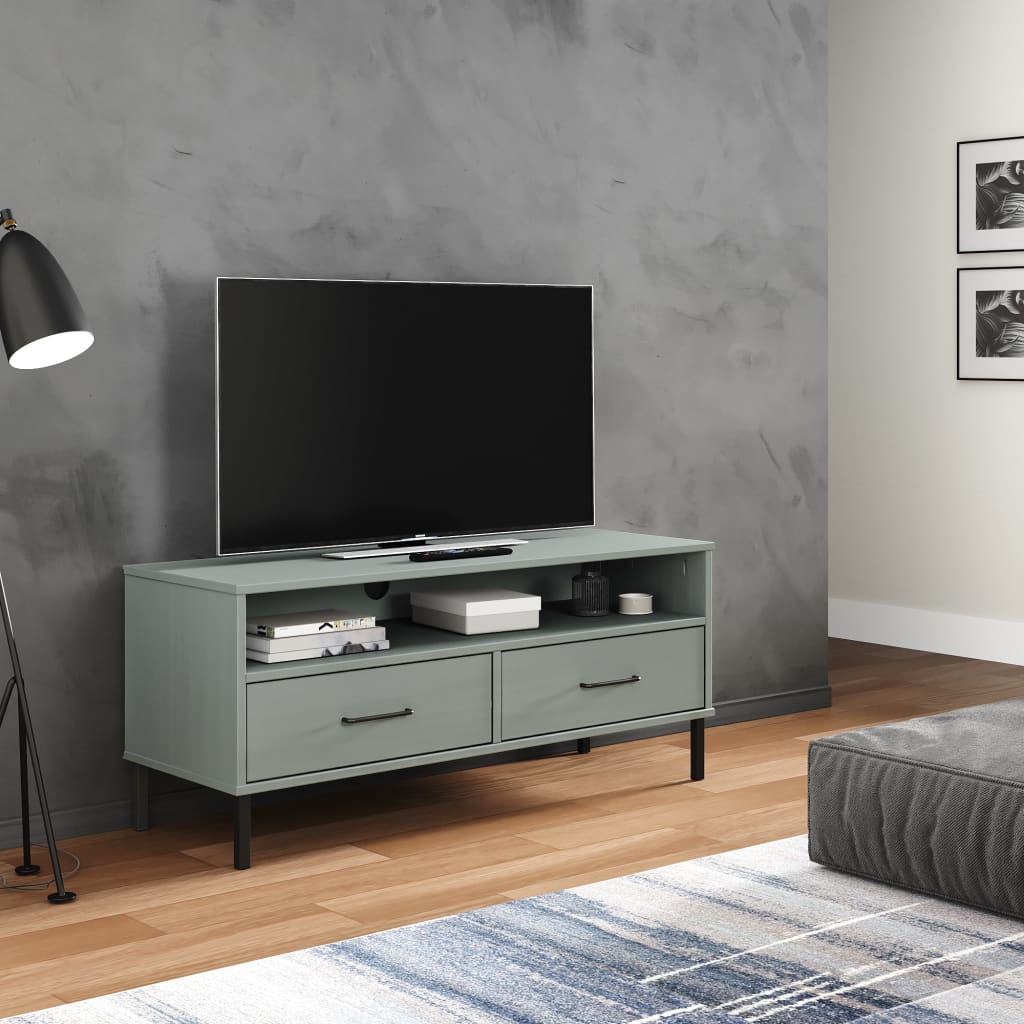 Meuble TV avec pieds en métal Gris Bois de pin massif OSLO - XIOS