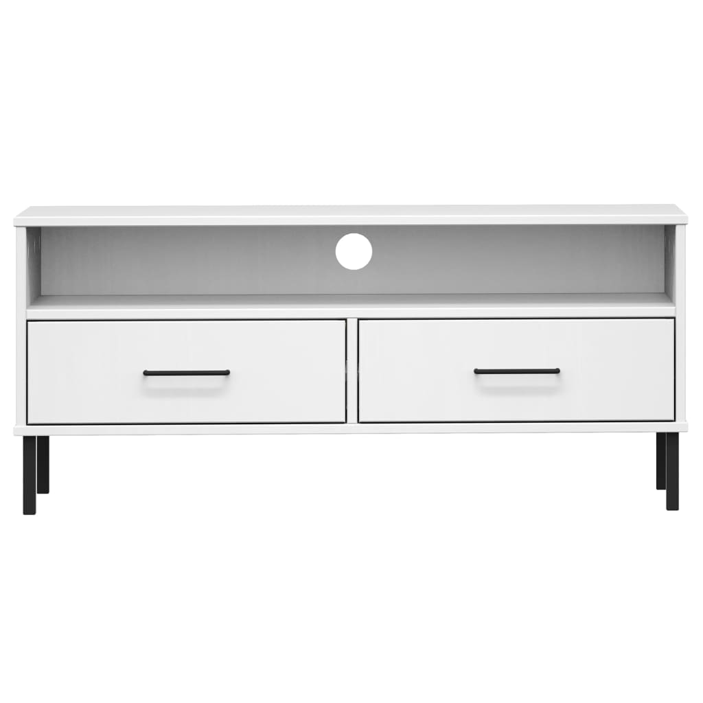 Meuble TV avec pieds en métal Blanc Bois de pin massif OSLO - XIOS