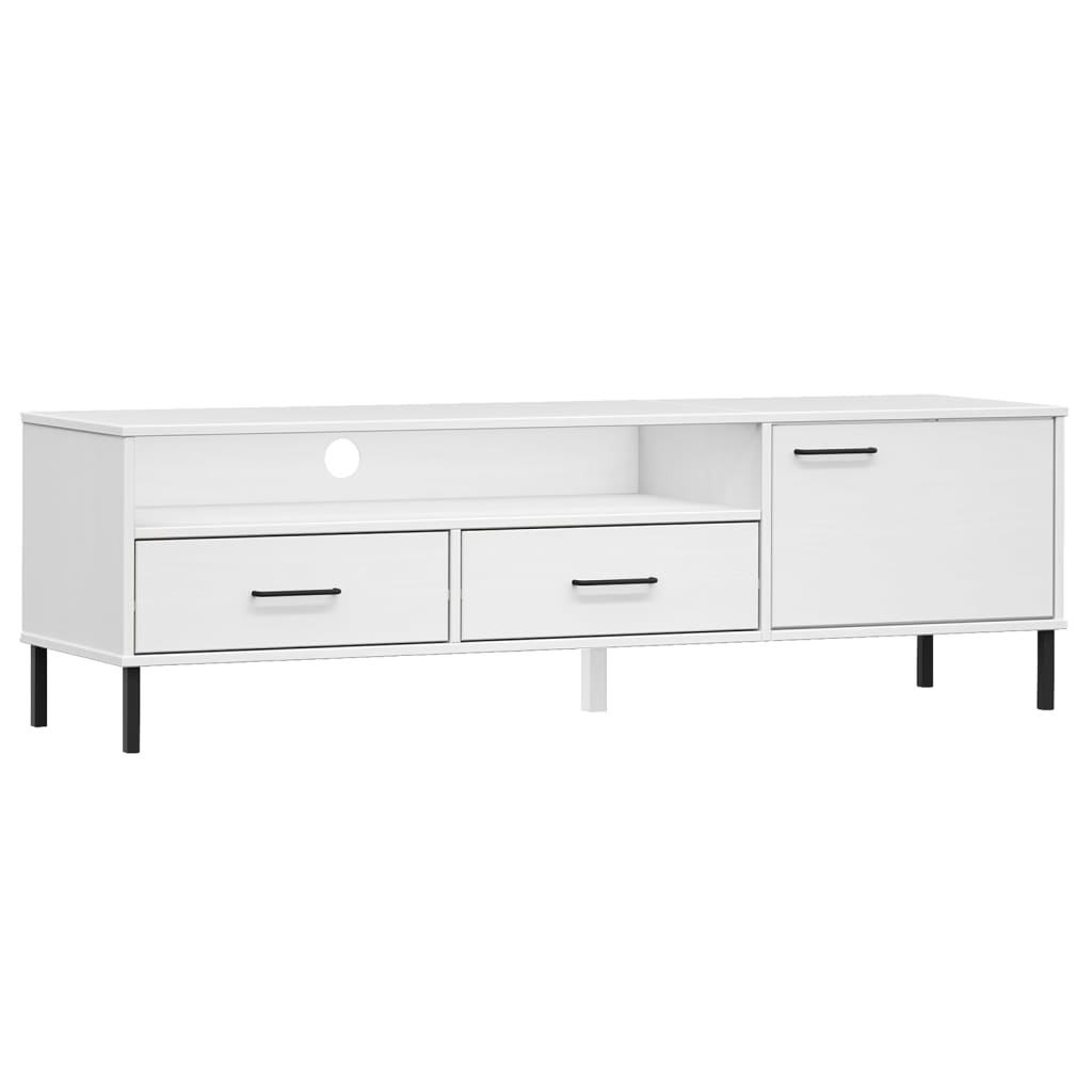 Meuble TV avec pieds en métal Blanc Bois de pin massif OSLO - XIOS
