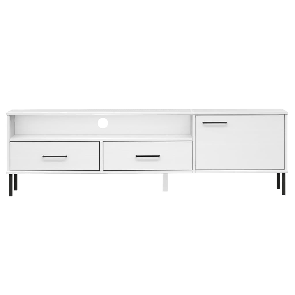 Meuble TV avec pieds en métal Blanc Bois de pin massif OSLO - XIOS