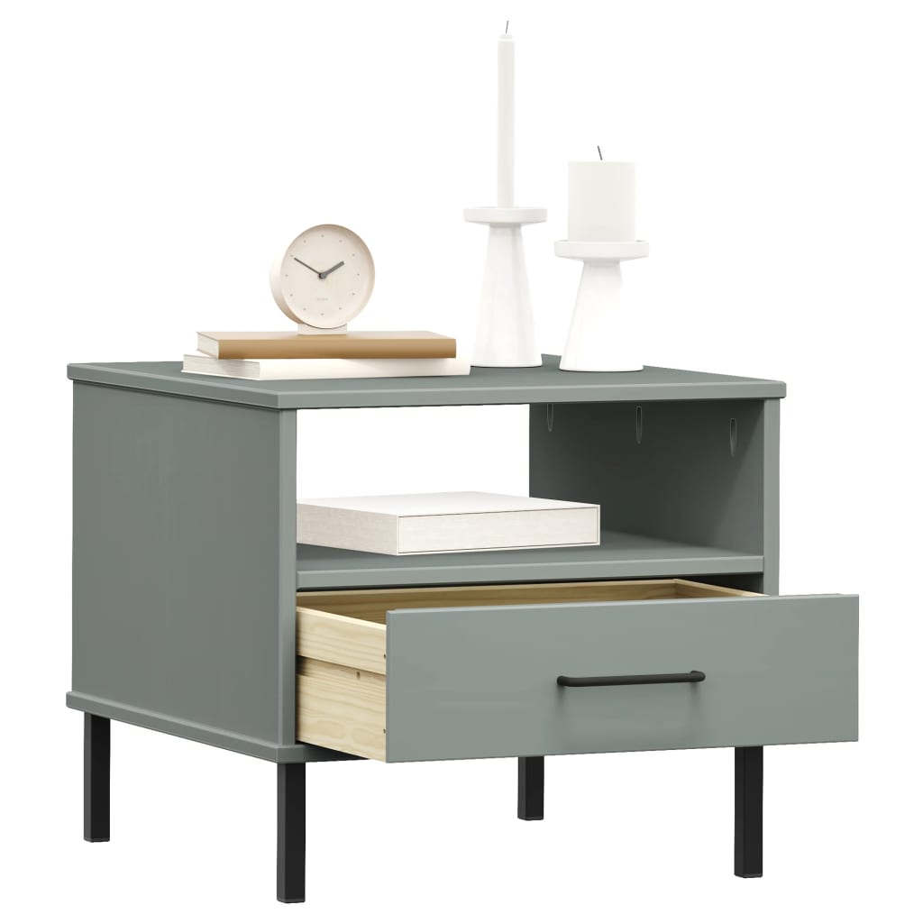 Table de chevet avec pieds en métal Gris Bois pin massif OSLO - XIOS