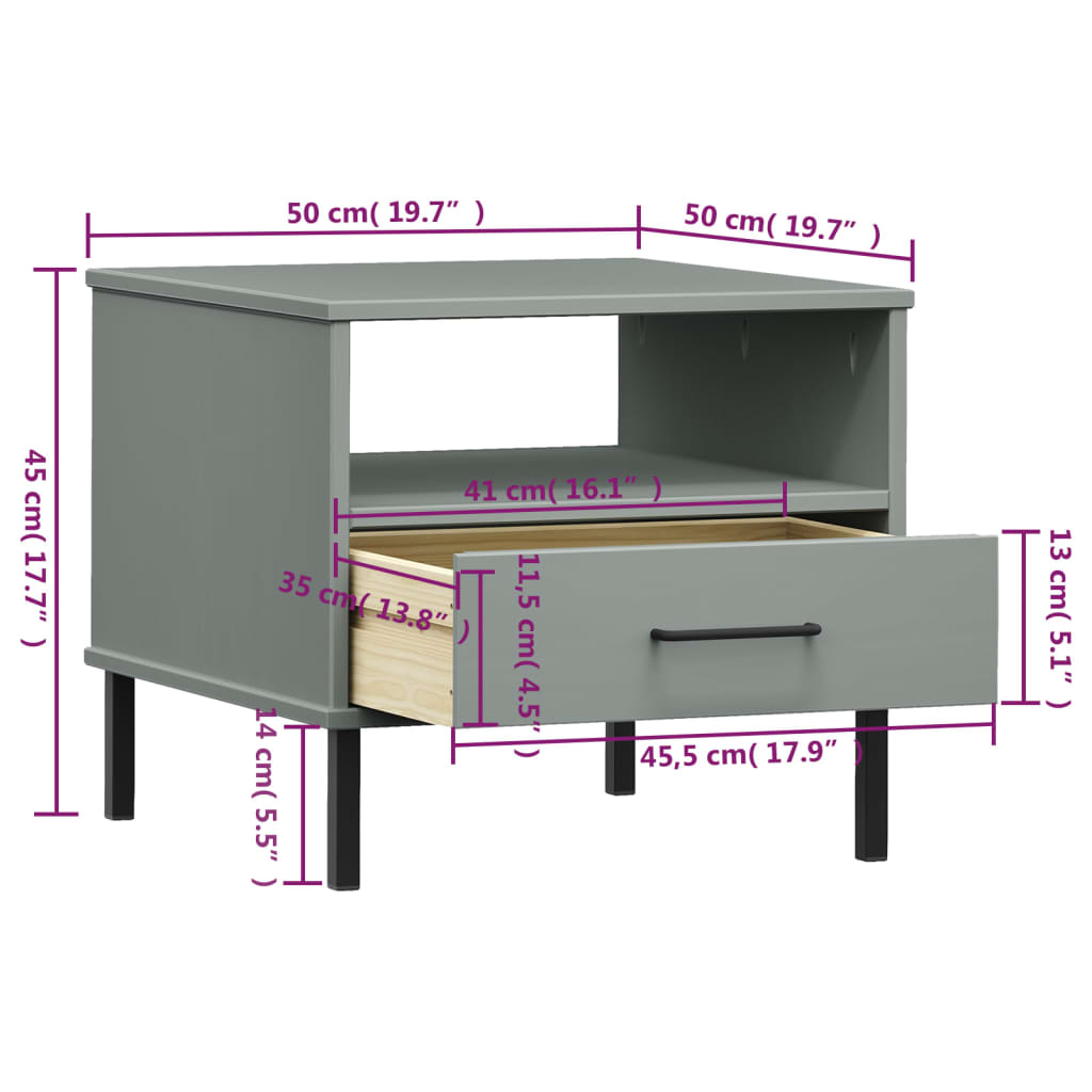 Table de chevet avec pieds en métal Gris Bois pin massif OSLO - XIOS