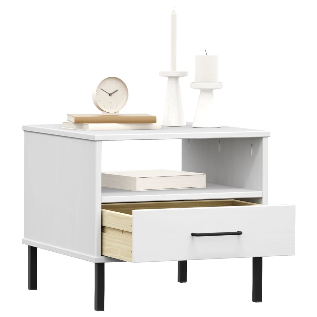 Table de chevet avec pieds en métal Blanc Bois pin massif OSLO - XIOS