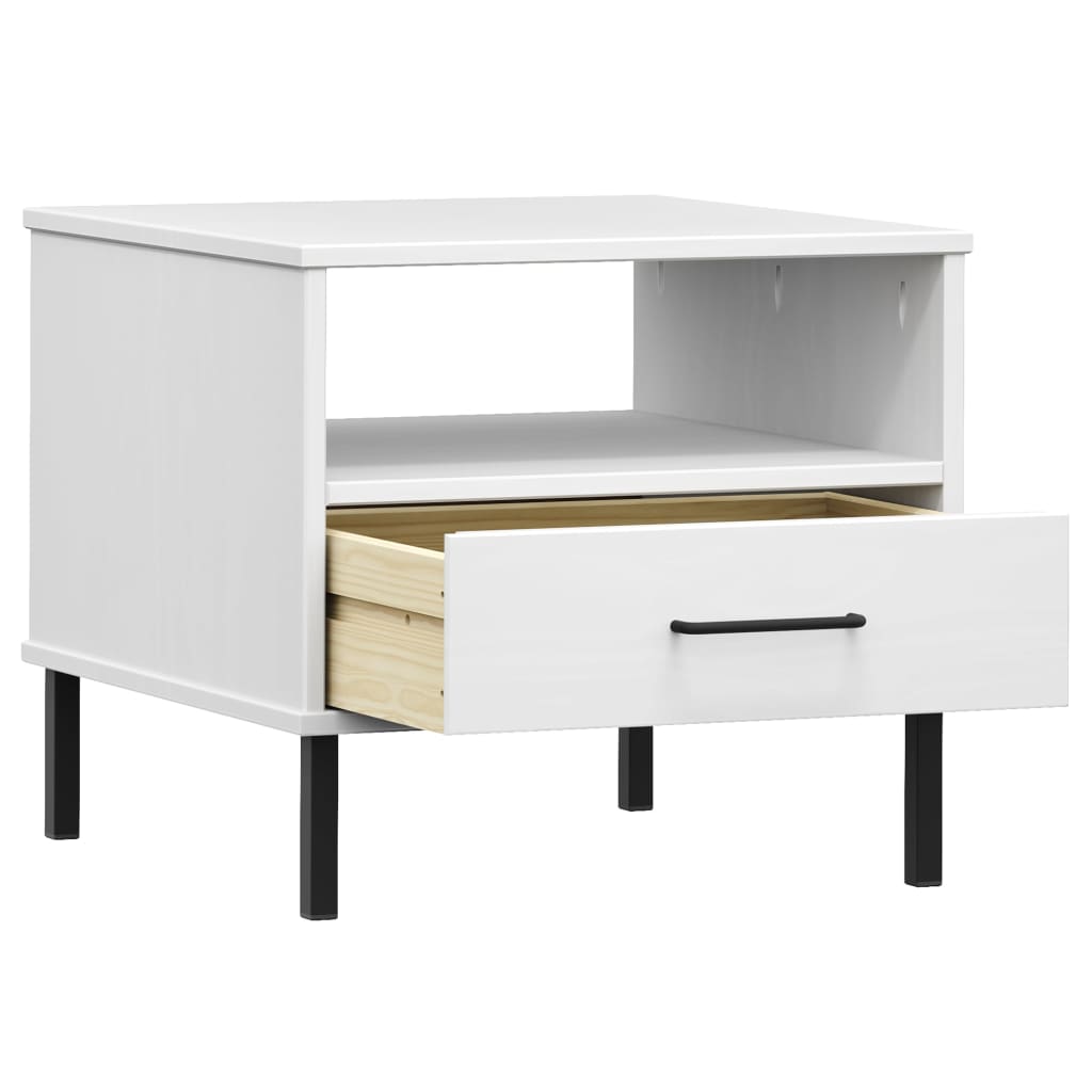 Table de chevet avec pieds en métal Blanc Bois pin massif OSLO - XIOS