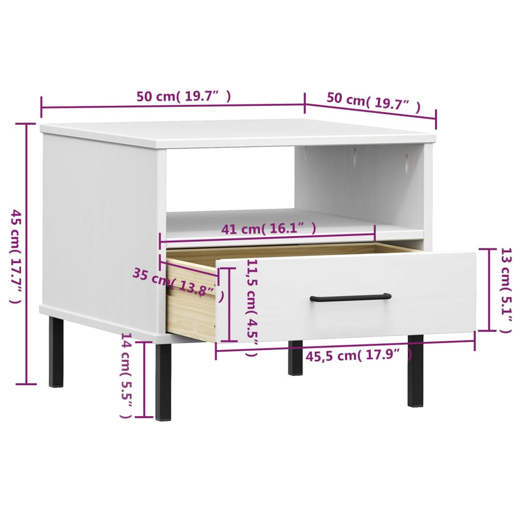 Table de chevet avec pieds en métal Blanc Bois pin massif OSLO - XIOS