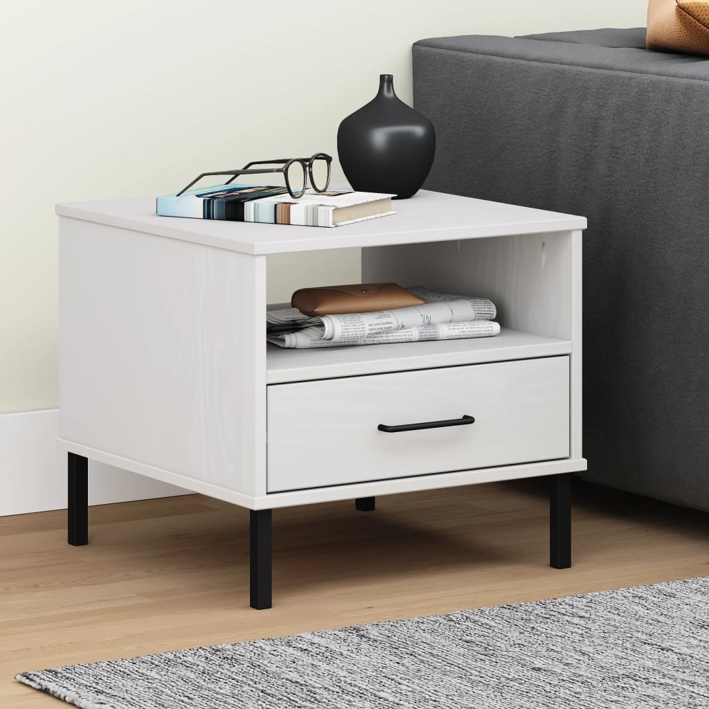 Table de chevet avec pieds en métal Blanc Bois pin massif OSLO - XIOS
