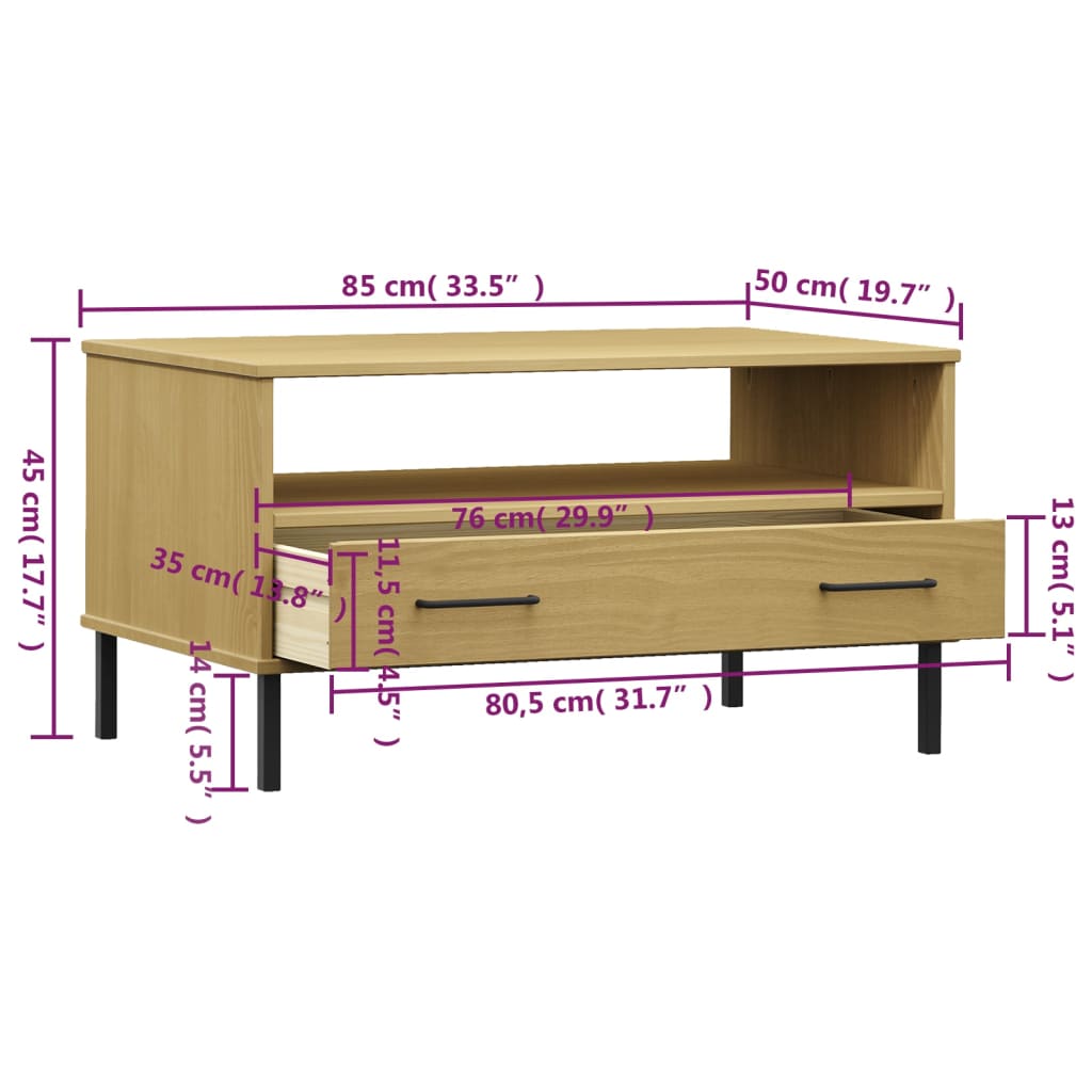 Table basse avec pieds en métal Marron 85x50x45 cm Bois OSLO - XIOS