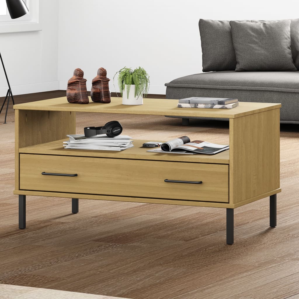 Table basse avec pieds en métal Marron 85x50x45 cm Bois OSLO - XIOS