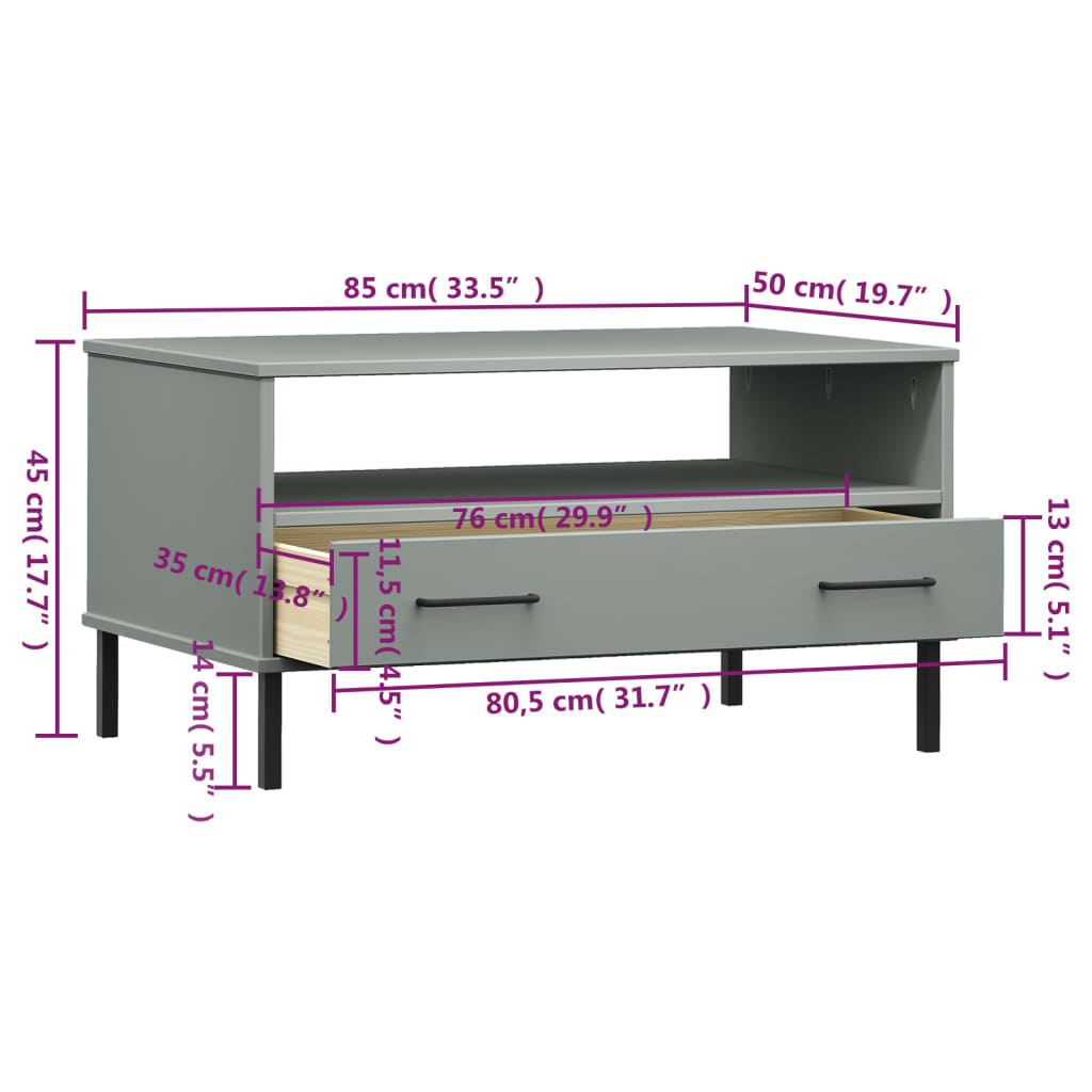 Table basse avec pieds en métal Gris 85x50x45 cm Bois OSLO - XIOS