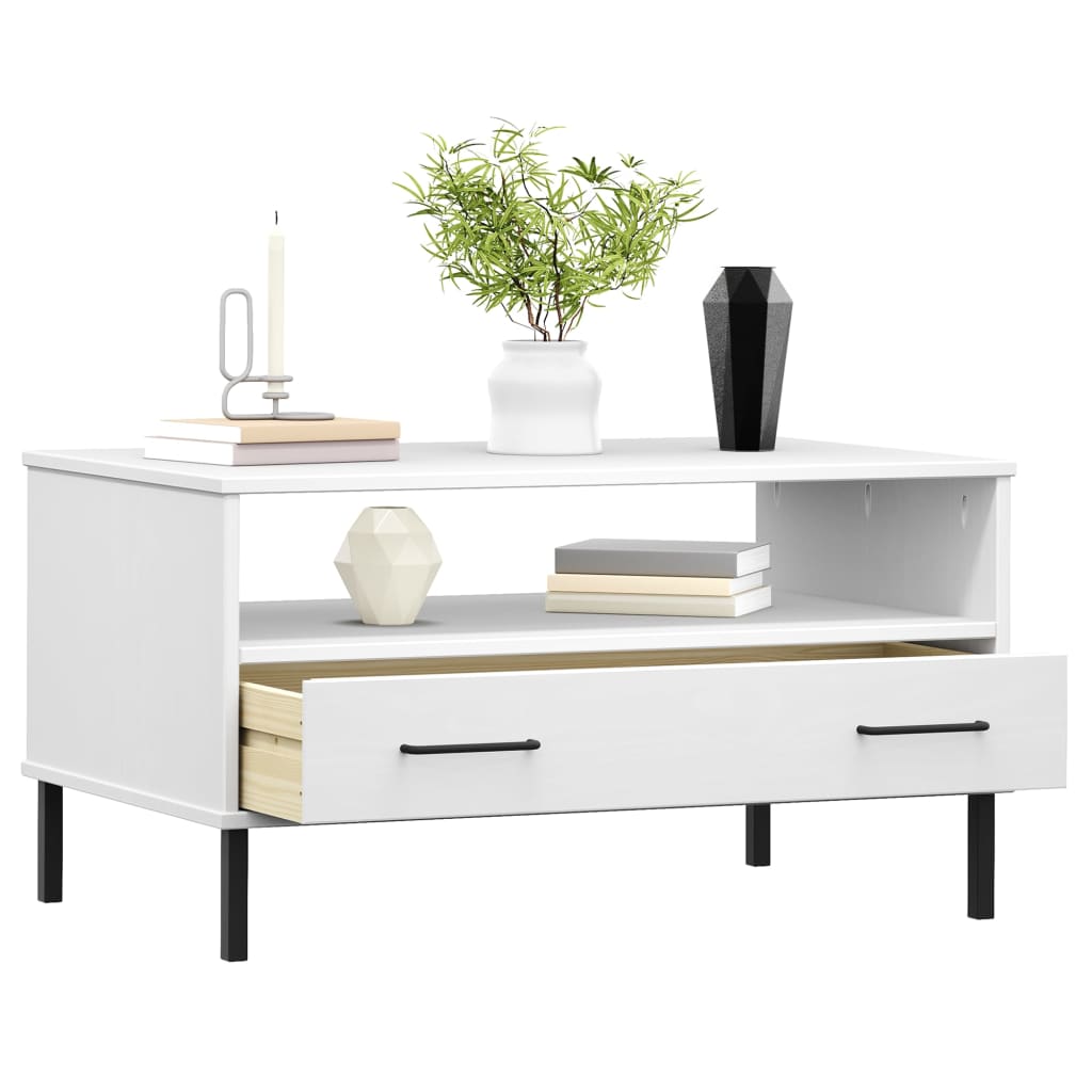 Table basse avec pieds en métal Blanc 85x50x45 cm Bois OSLO - XIOS