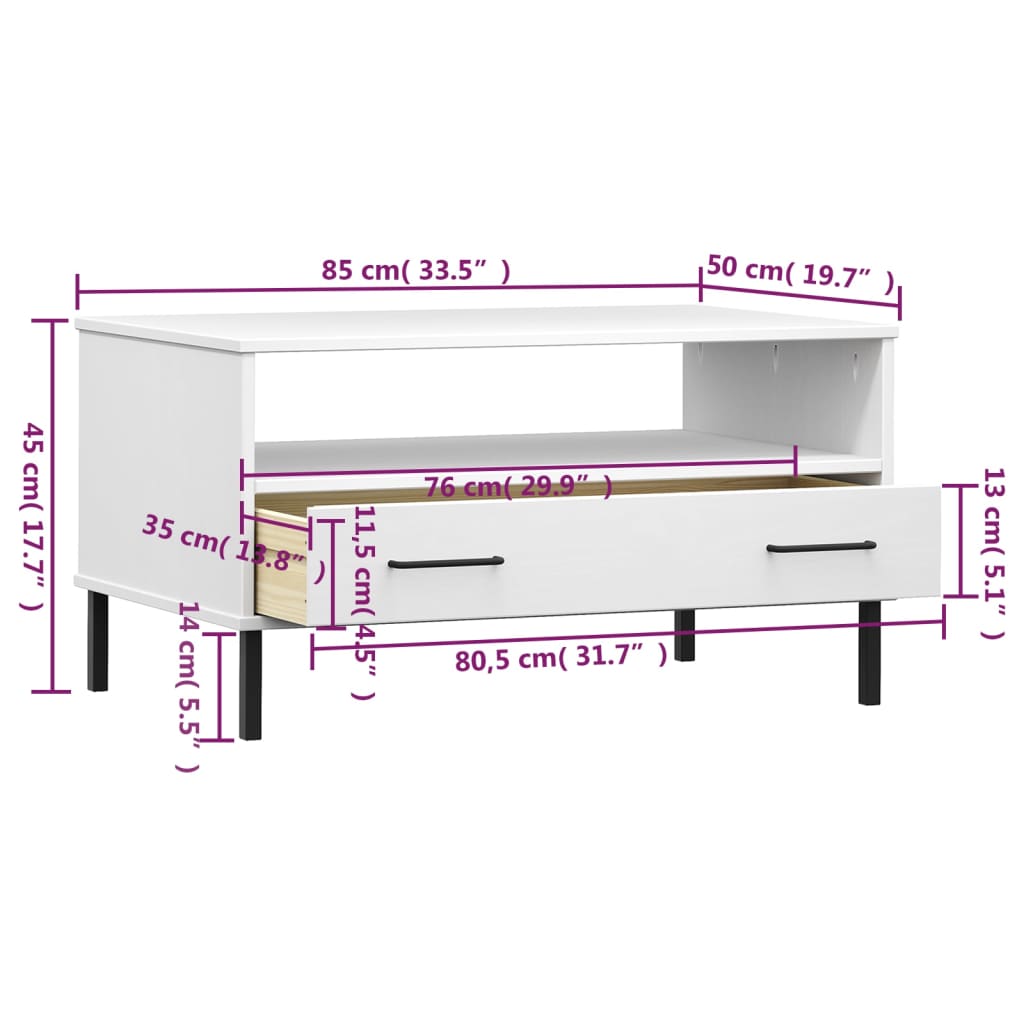 Table basse avec pieds en métal Blanc 85x50x45 cm Bois OSLO - XIOS