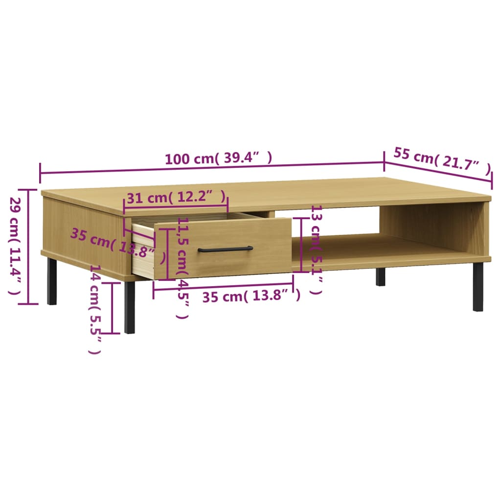 Table basse avec pieds en métal Marron Bois pin massif OSLO - XIOS
