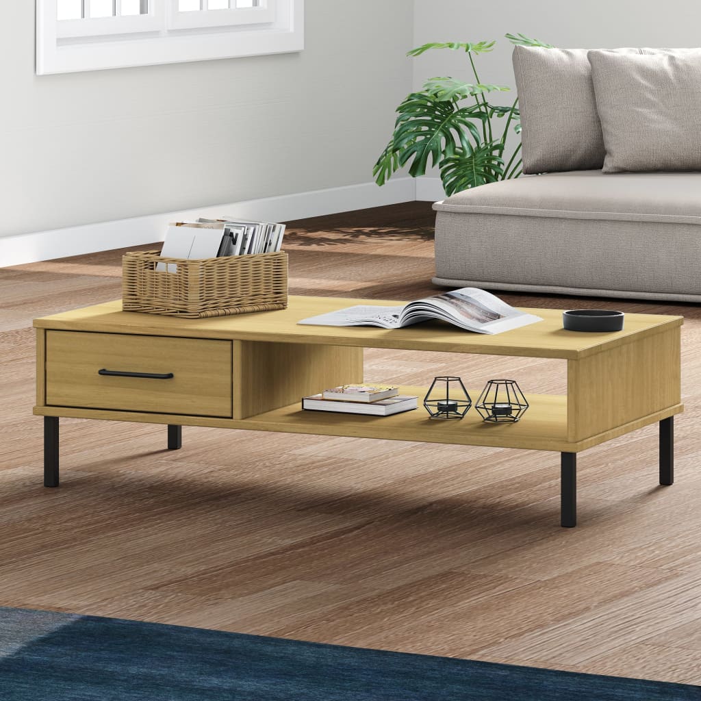 Table basse avec pieds en métal Marron Bois pin massif OSLO - XIOS