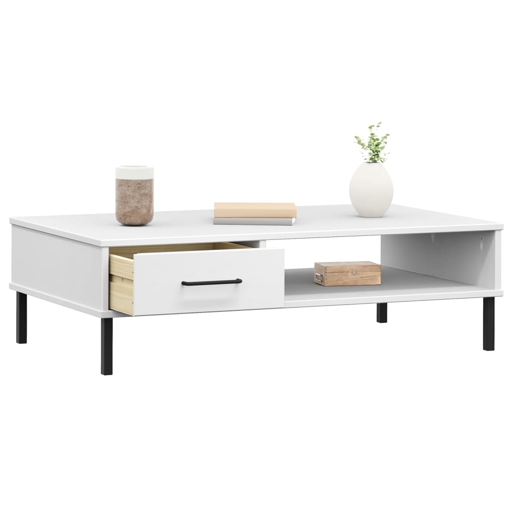Table basse avec pieds en métal Blanc Bois pin massif OSLO - XIOS