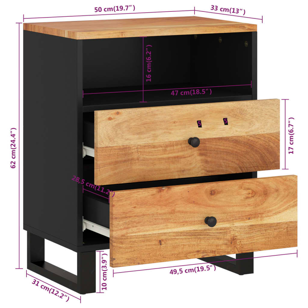 Table de chevet 50x33x62cm Bois d'acacia solide et d'ingénierie - XIOS