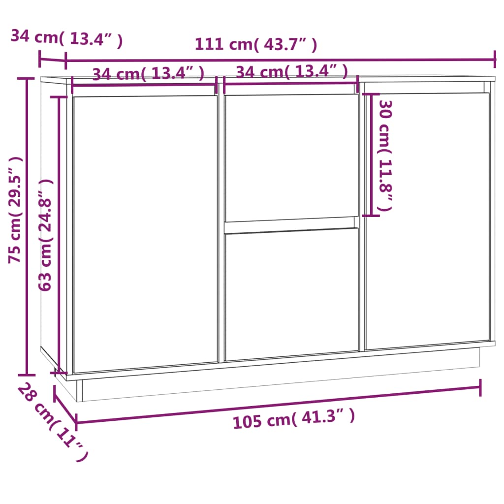 Buffet Blanc 111x34x75 cm Bois massif de pin Buffets & bahuts vidaXL
