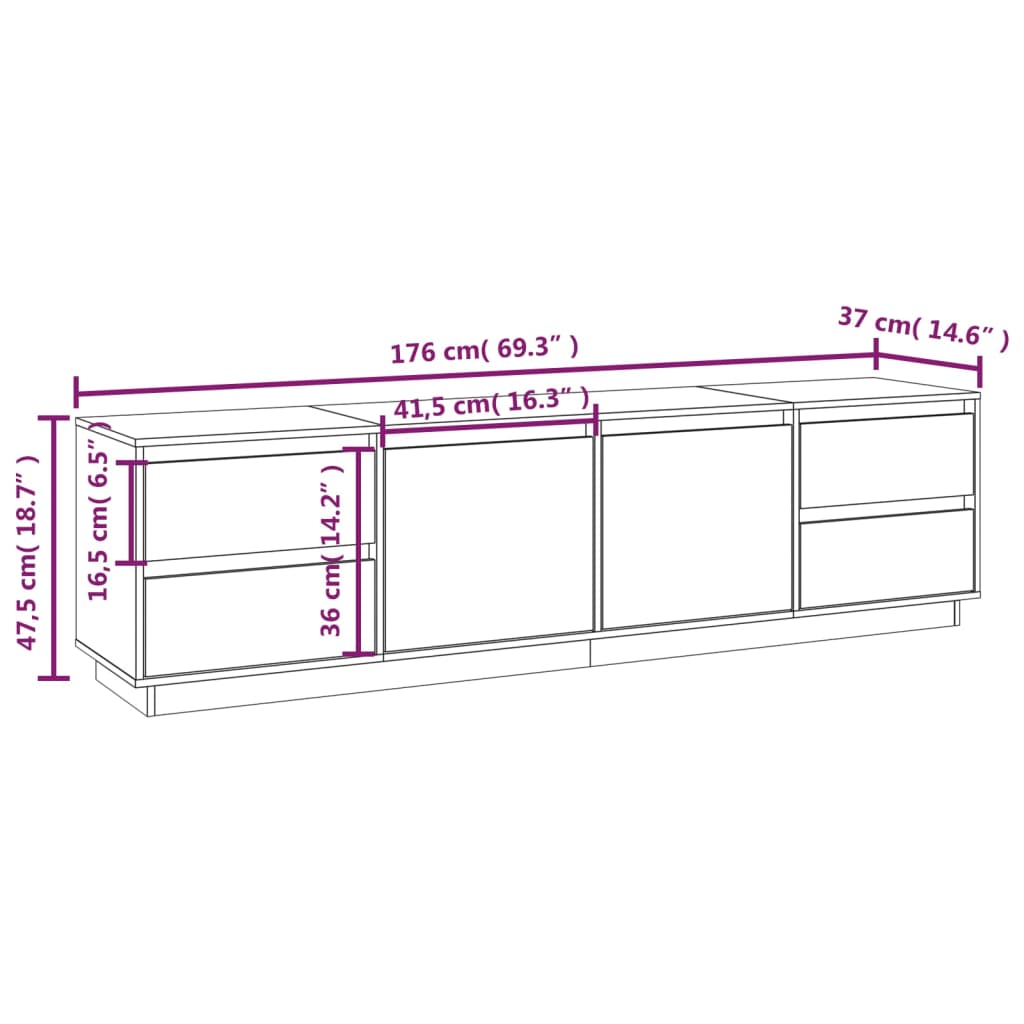 Meuble TV 176x37x47,5 cm Bois de pin massif - XIOS