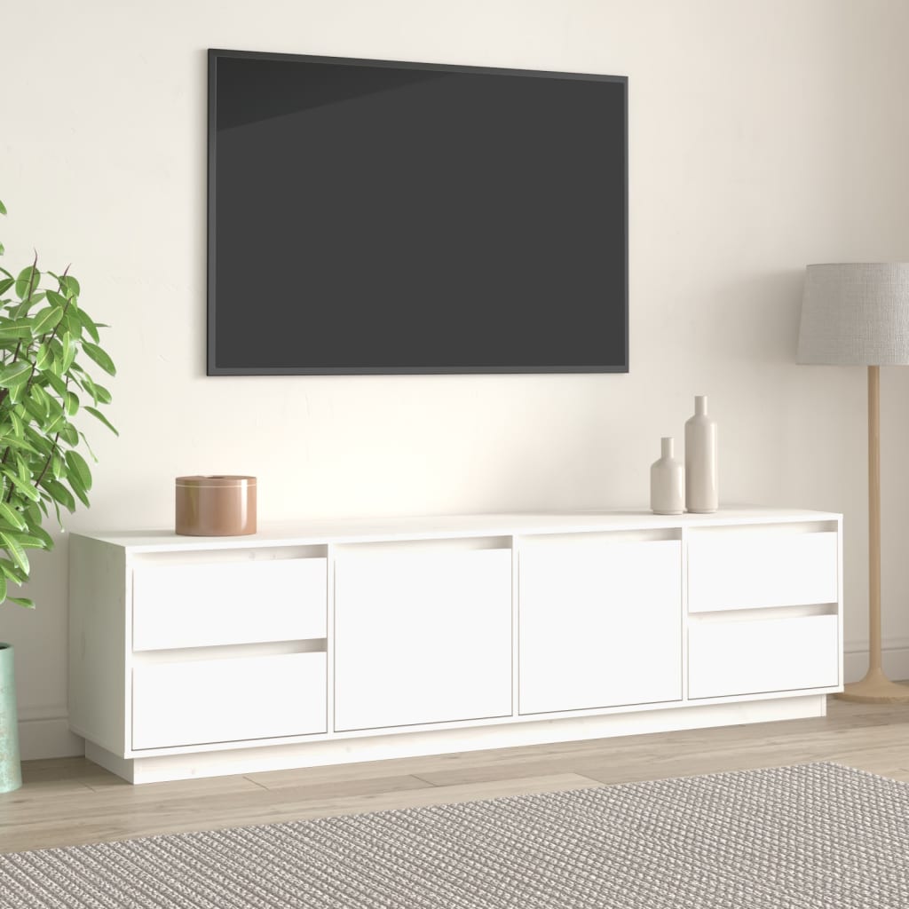 Meuble TV Blanc 176x37x47,5 cm Bois de pin massif - XIOS