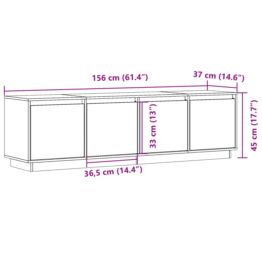 Meuble TV Blanc 156x37x45 cm Bois de pin massif - XIOS