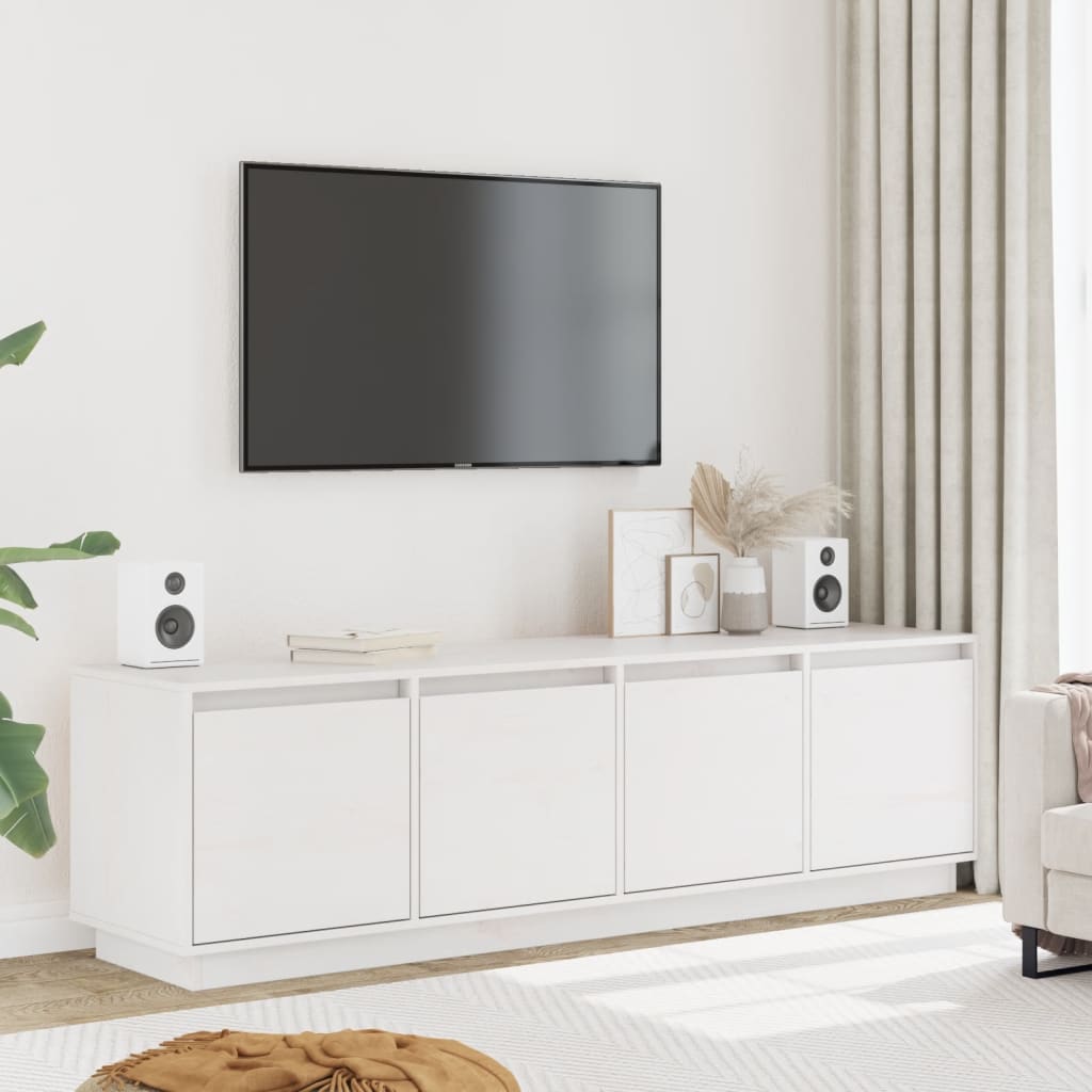 Meuble TV Blanc 156x37x45 cm Bois de pin massif - XIOS